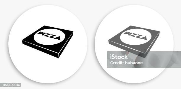 Pizza Box Black And White Round Icon Stock Illustration - Download Image Now - Black And White, Circle, Closed