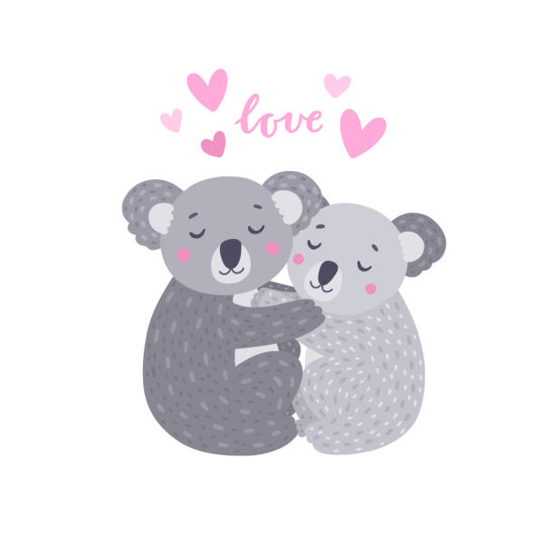 ilustrações de stock, clip art, desenhos animados e ícones de koala bears hugging couple on white background. vector animal illustration with bear family - fluffy bear cute friendship