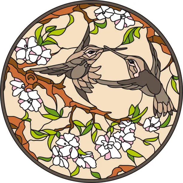 Vector illustration of Birds with flowers