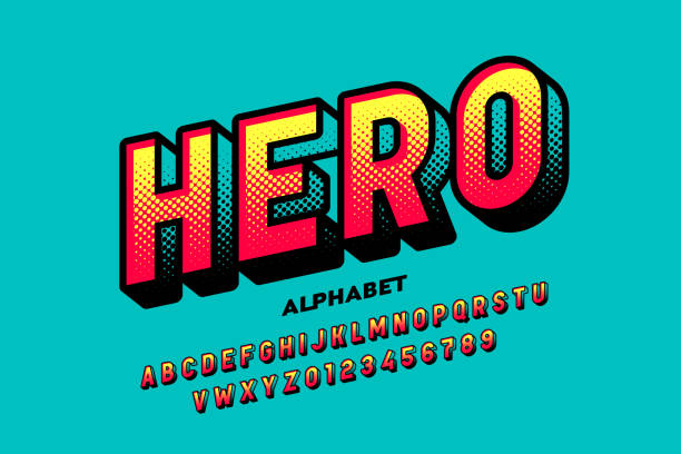 ilustrações de stock, clip art, desenhos animados e ícones de comics super hero style font - alfabeto ilustrações