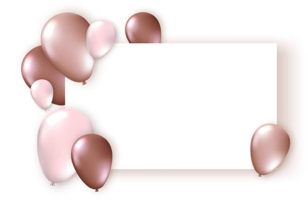 istock Elegant greeting card with realistic monochrome balloons and paper banner. Template for a banner, poster, notebook, invitation 1154407107