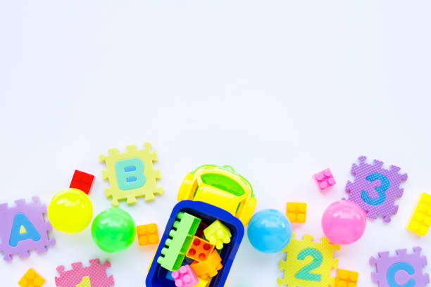 istock Colorful Kids toys on white background. 1154408947