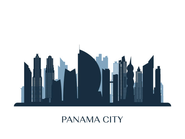 Panama City skyline, monochrome silhouette. Vector illustration. Panama City skyline, monochrome silhouette. Vector illustration. panama illustrations stock illustrations