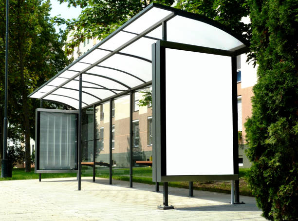 istock image collage of bus shelter with white poster ad display glass 1154417428
