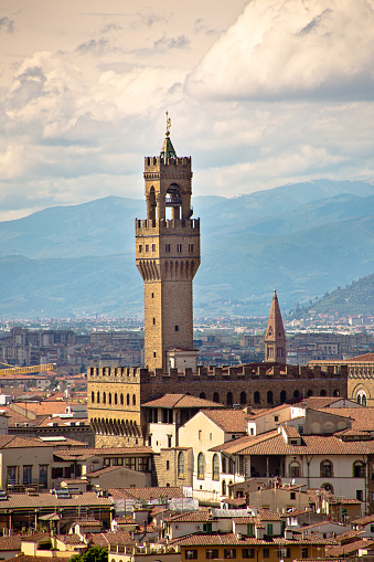 Palazzo Vecchio in the skyline of the City of Florence. A popular tourist attraction in the city.