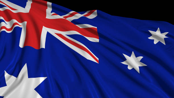 istock 3d rendering of a Australian flag. The flag develops smoothly in the wind 1154424071