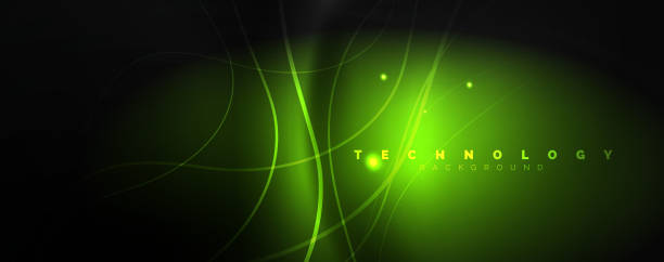 istock Dark abstract background with bright color neon lights and lines. Glowing background 1154424233