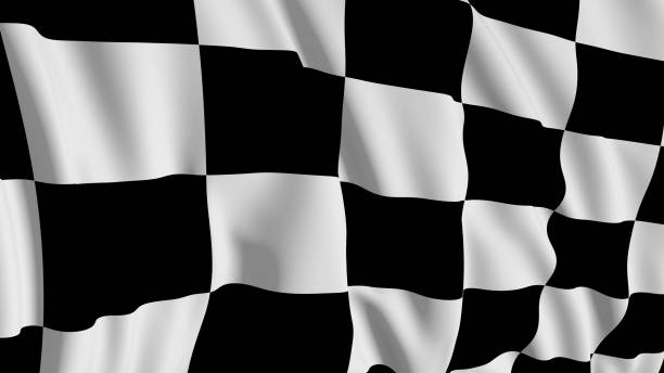 istock 3D rendering of checkered flag. The fabric develops smoothly in the wind 1154425011