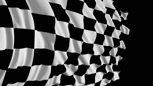 istock 3D rendering of checkered flag. The fabric develops smoothly in the wind 1154425019