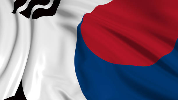 3d rendering of a south Korean flag. The flag develops smoothly in the wind. Wind waves spread over the flag