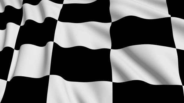 istock 3D rendering of checkered flag. The fabric develops smoothly in the wind 1154425147