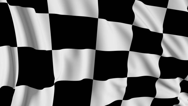 istock 3D rendering of checkered flag. The fabric develops smoothly in the wind 1154425162