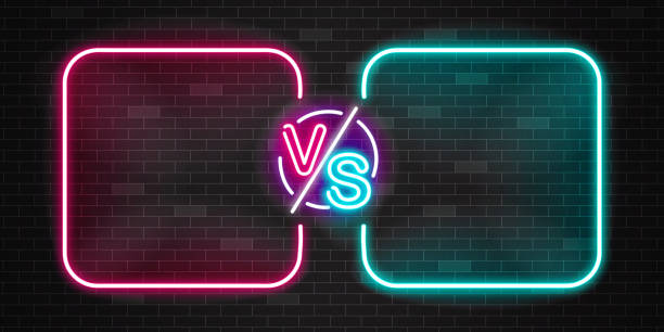 istock Neon screen and banner of versus battle, glow pink and blue outline. 1154425615