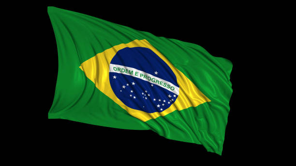 istock 3d rendering of a Brazilian flag. The flag develops smoothly in the wind 1154426172