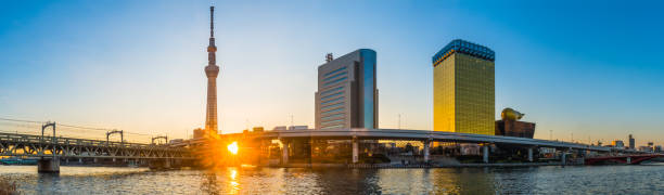 istock Tokyo Skytree sunrise golden light on Sumida river panorama Japan 1154426371