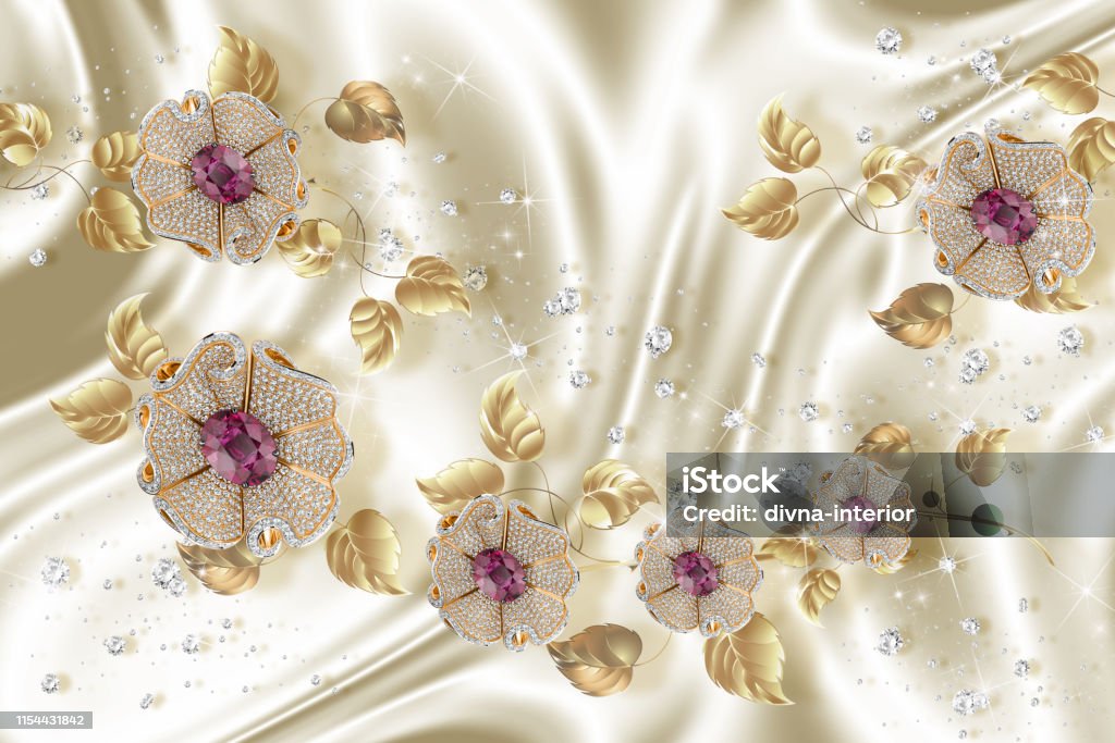 3d Wallpaper Jewelry Flowers On Silk Background Celebration 3d Background  Stock Photo - Download Image Now - iStock