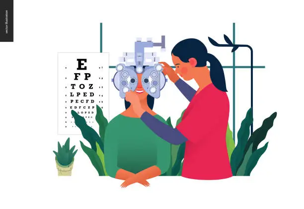 Vector illustration of Medical tests template - eye tests and prescription glasses