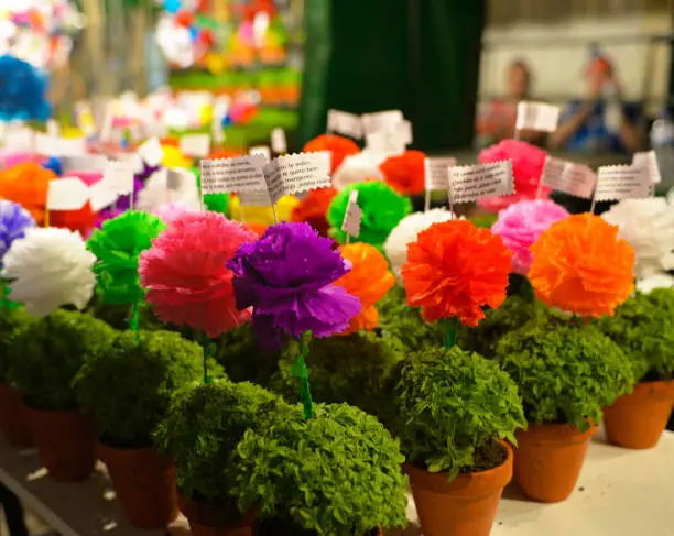 Photo of Lisbon Popular Festivities, Traditional and Colorful Paper Garlands, Sweet Basil Clay Pots and Carnation Flowers