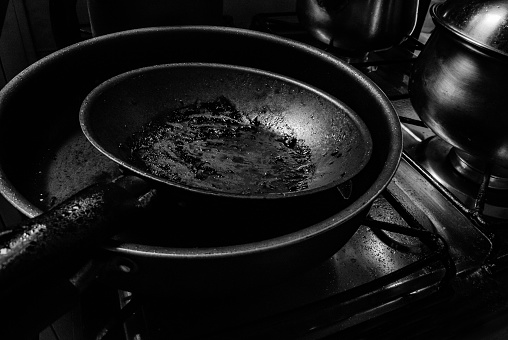 Dirty pots from day to day, in the daily life of the house.