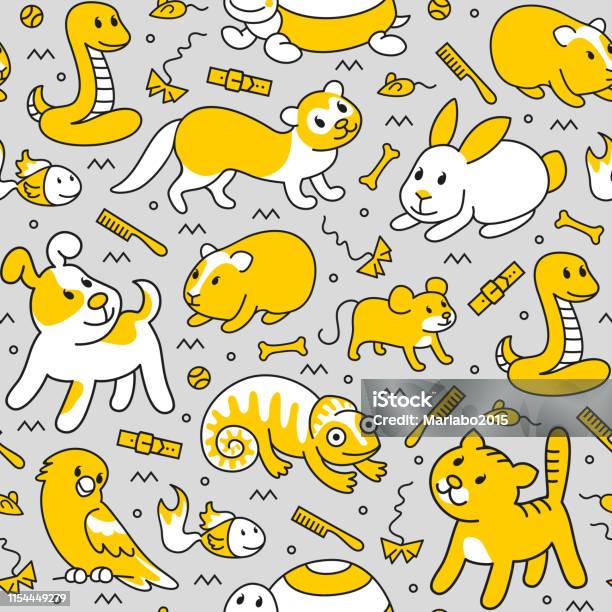 Pet Pattern In Line Style Stock Illustration - Download Image Now - Dog ...