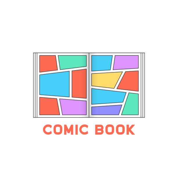 ilustrações, clipart, desenhos animados e ícones de livro de quadrinhos colorido linear - book open magazine storytelling