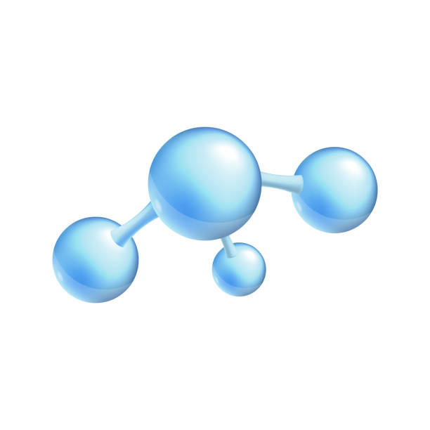ilustrações de stock, clip art, desenhos animados e ícones de structural chemical formula and 3d model of a molecule with three atoms vector. - white molecule