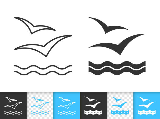 Wave seagull sea simple thin line vector icon vector art illustration
