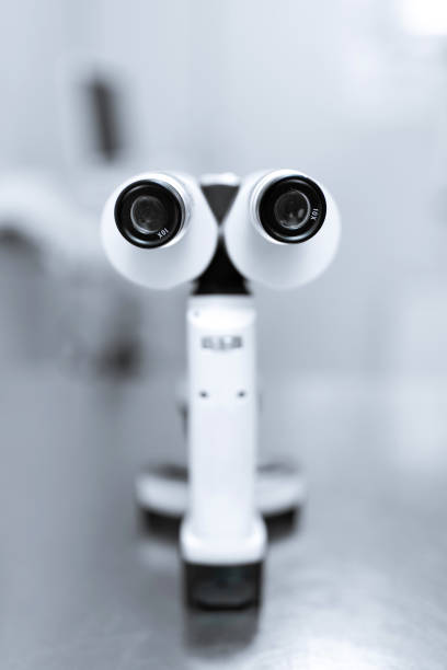 istock Professional equipment ophthalmologist manual slit lamp.