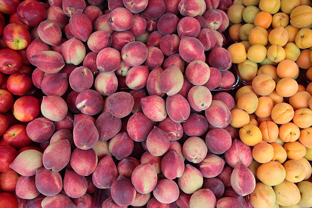 mercato della frutta - nectarine peach red market foto e immagini stock