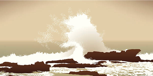 Grandes vagues déferlantes de l'océan Pacifique dans rocks - Illustration vectorielle