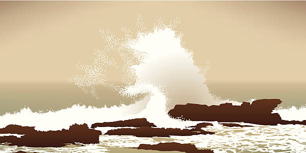 duży, pacific ocean wave uderzeniem w rocks - rugged coastline stock illustrations