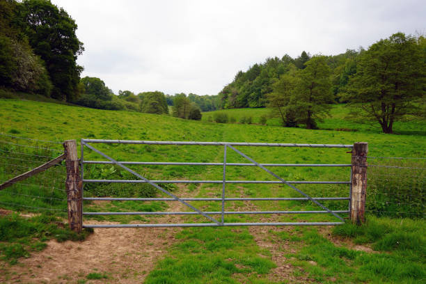 Metal gate in farm field