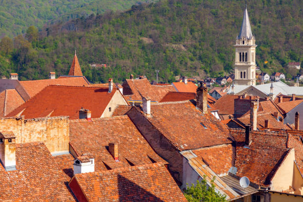 st. joseph church in sighisoara - sighisoara romania sunlight day imagens e fotografias de stock