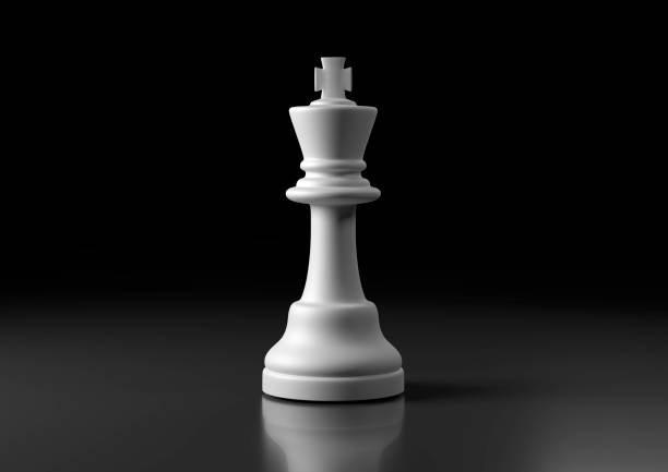 White king chess, standing against black background White king chess, standing against black background. Chess game figurine. Leader success business concept. Chess pieces. Board games. Strategy games. 3d illustration, 3d rendering king chess piece stock pictures, royalty-free photos & images