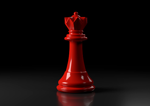 Red queen chess, standing against black background. Chess game figurine. leader success business concept. Chess pieces. Board games. Strategy games. 3d illustration, 3d rendering