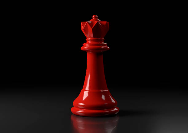 Red Queen Chess Standing Against Black Background Stock Photo