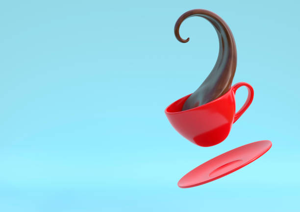 istock Splash of black coffee from red Cup on blue background 1154468025