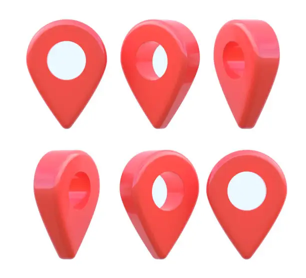 Map pointer icon. GPS location symbol. Pointer red pin marker for travel place. Location symbols set isolated on white background.