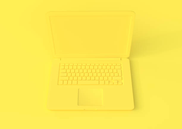 istock Yellow laptop isolated on a pastel background, 3d render 1154471046