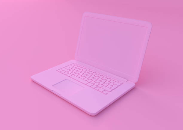 istock Pink laptop isolated on a pastel background, 3d render 1154471047