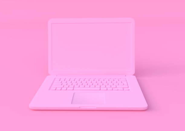 istock Pink laptop isolated on a pastel background, 3d render 1154471051