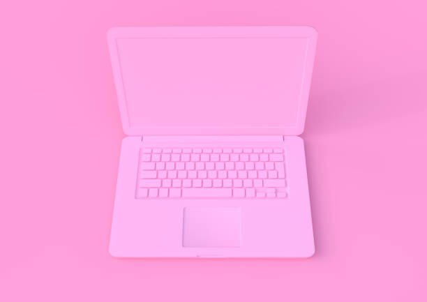 istock Pink laptop isolated on a pastel background, 3d render 1154471054