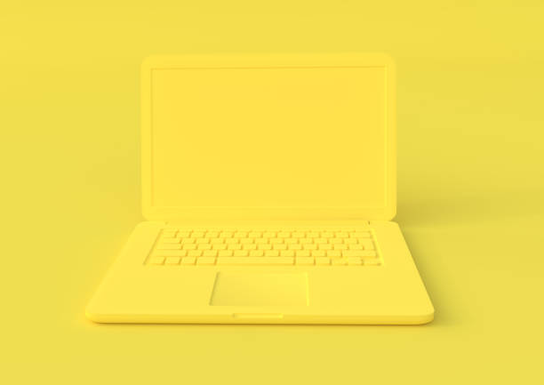 istock Yellow laptop isolated on a pastel background, 3d render 1154471058