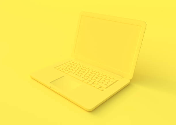 istock Yellow laptop isolated on a pastel background, 3d render 1154471060