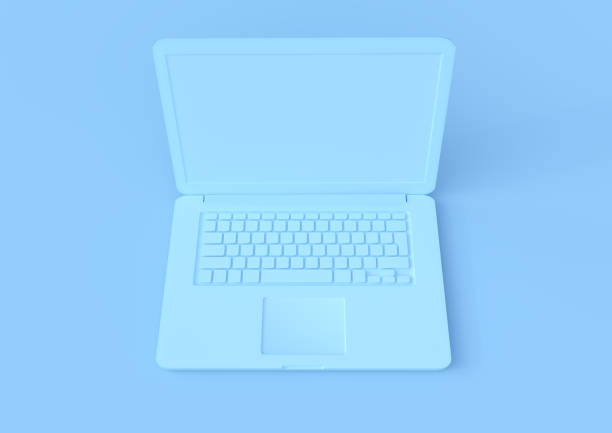 istock Blue laptop isolated on a pastel background, 3d render 1154471061