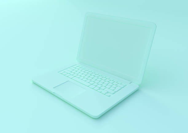 istock Blue laptop isolated on a pastel background, 3d render 1154471071