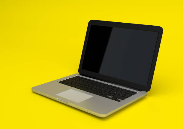 istock Laptop isolated on a pastel yellow background, 3d render 1154471075