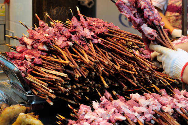 istock Raw lamb meat on Bamboo in Xian China 1154471802