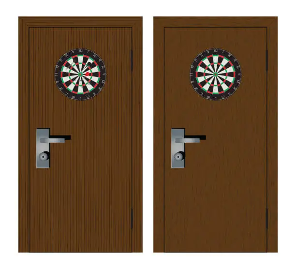Vector illustration of Dartboard on the door.