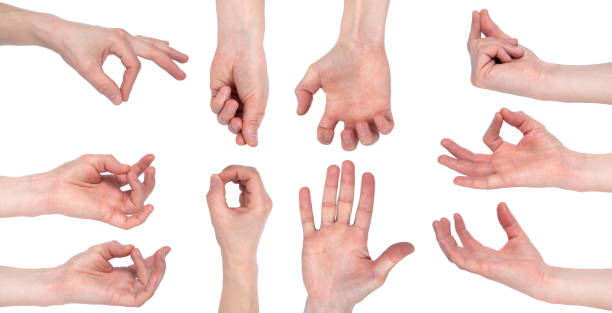 istock Empty male hand making gesture like holding something isolated on white background. Set of multiple images 1154474556